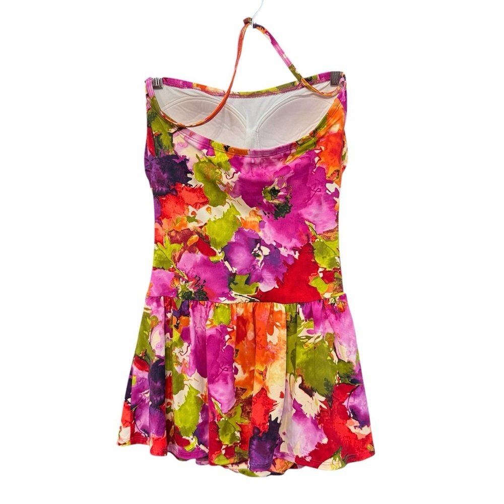 Spiegel Women’s 10 Multicolor Floral Halter One-Piece Swimdress - Picture 2 of 7
